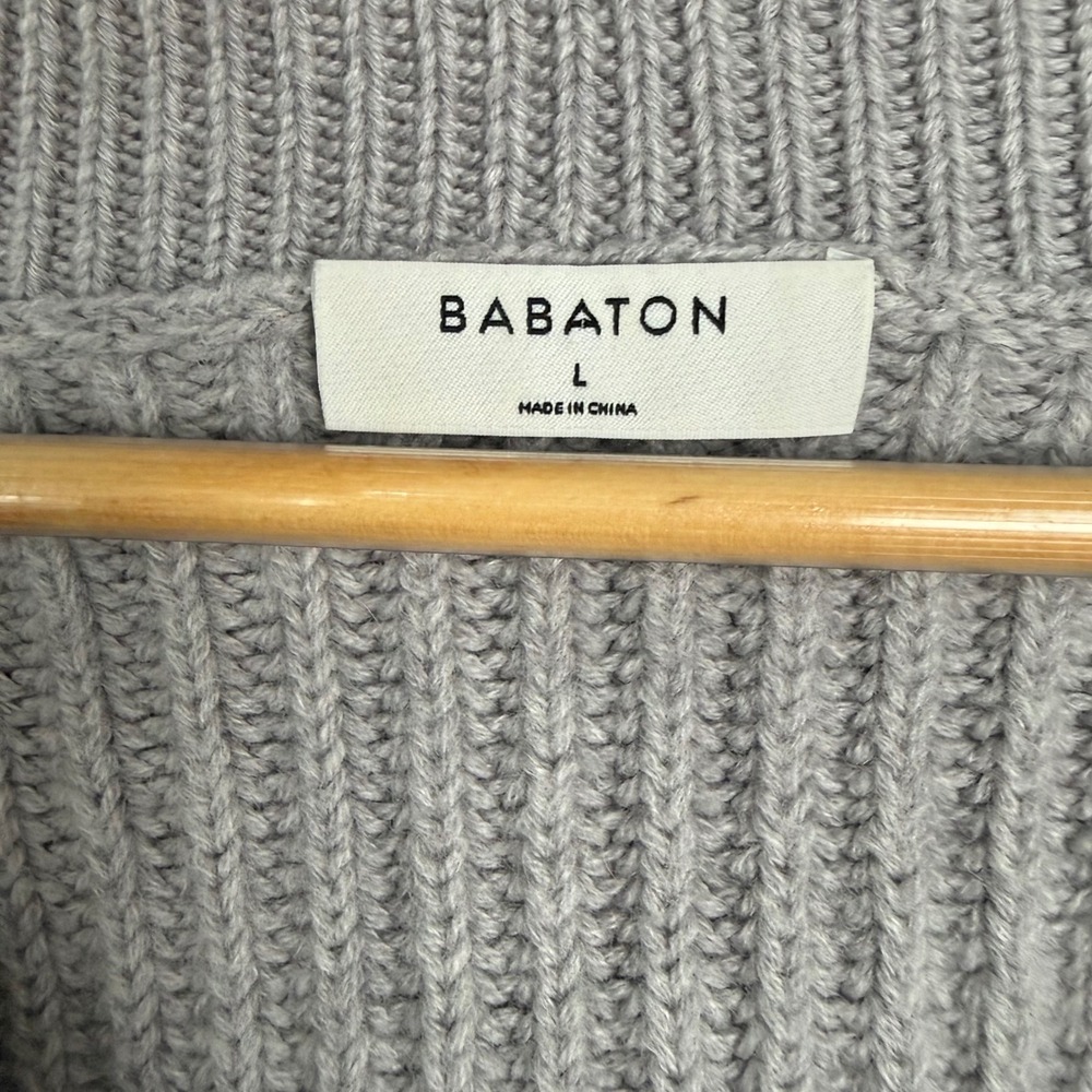 Babaton‎ Aritzia Gray Roger V Neck Sweater Merino Wool Womens Large Heavy Ribbed - Picture 10 of 11